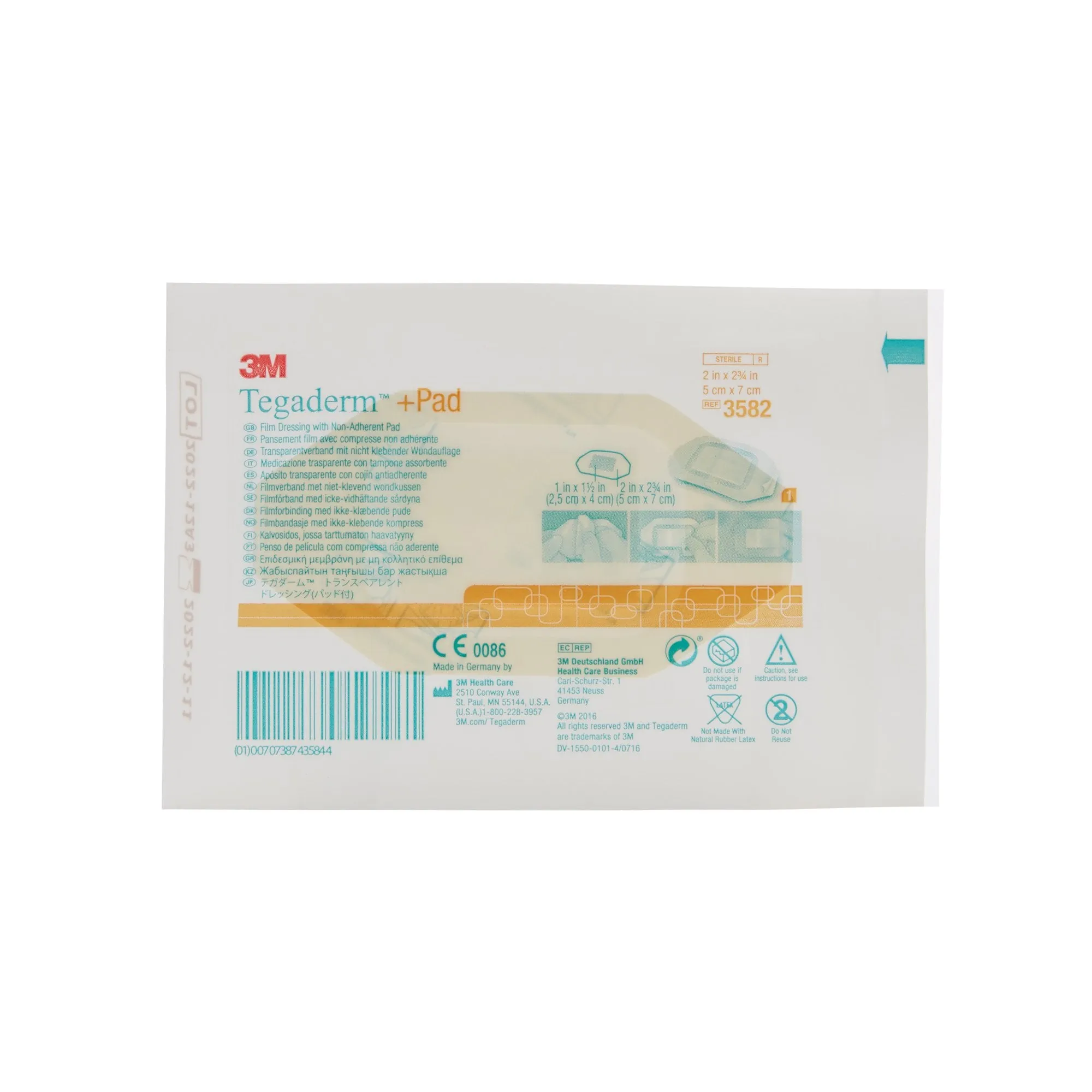 3M™ Tegaderm™ Film Dressing with Pad, 2 x 2-3/4 Inch, 1 Box of 50