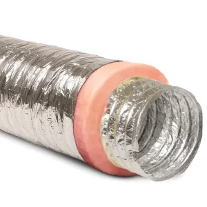 6" Inch Aluminum Hose Flexible Insulated R-8.0 Air Duct Pipe for HVAC Flex Ductwork Insulation - 25' Feet Long