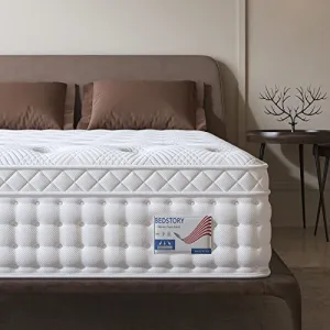 BedStory King Mattress, 14 Inch Deep Sleep Firm Mattress - Made in USA - Extra Lumbar Support - Pain-Relief - Memory Foam Hybrid Euro Top Mattress, Individually Wrapped Pocket Coils