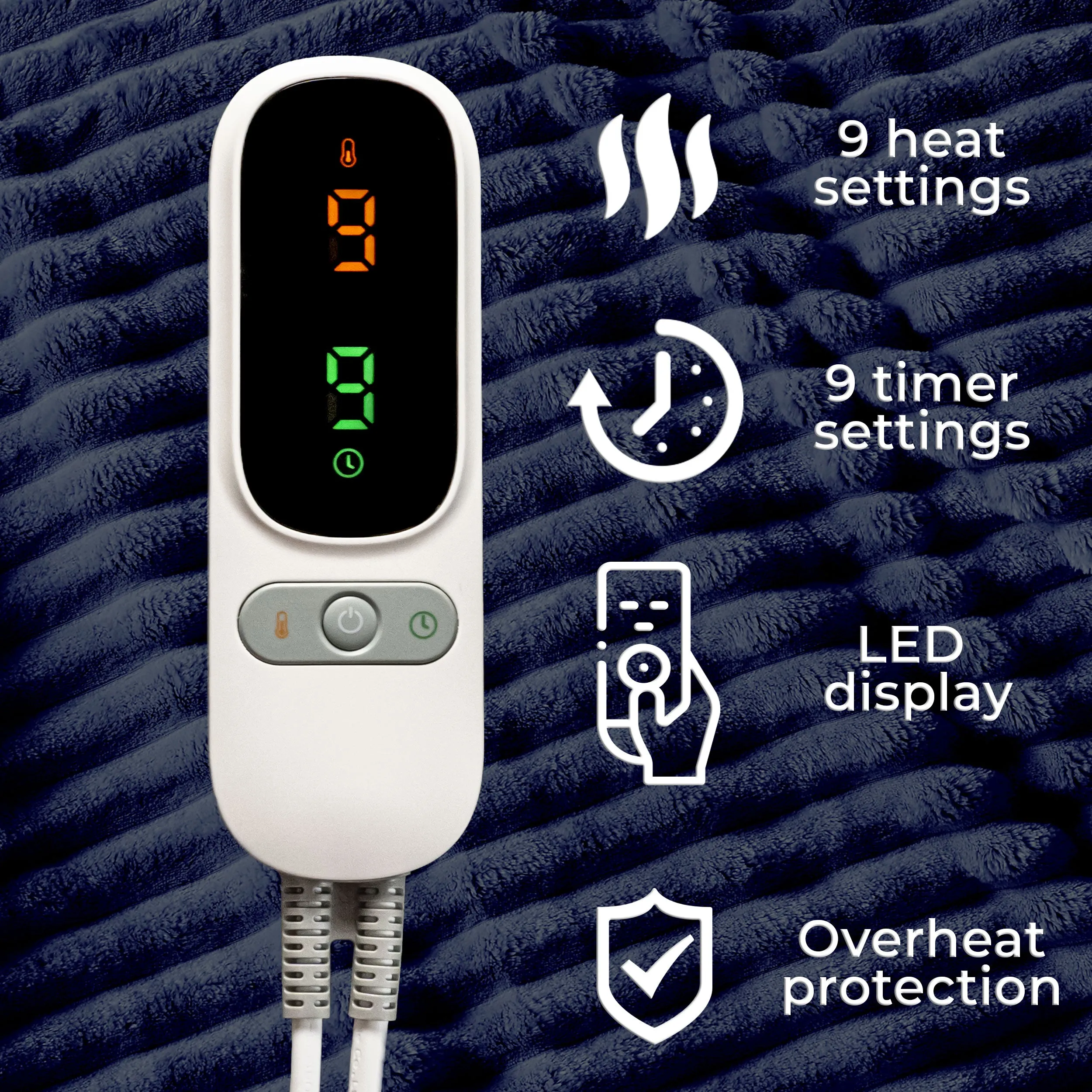 Neo Navy Electric Blanket Heated Fleece Overblanket Throw