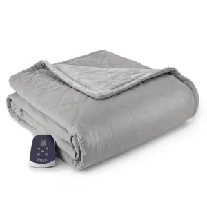 The Premier Micro Flannel Reverse to Ultra Velvet Heated Throw - Smoke/Smoke